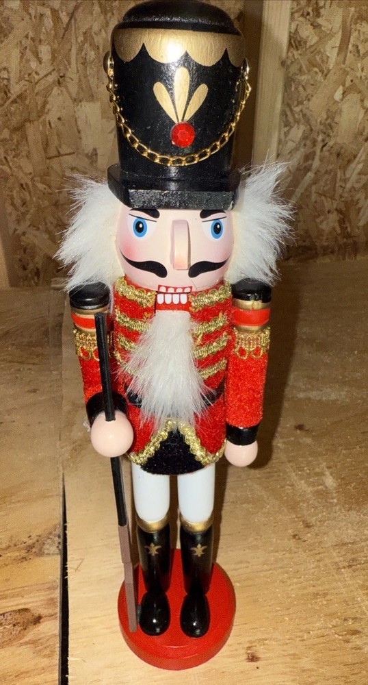 12'' Christmas Nutcracker Soldier Wooden Vintage Decor Gift Red Black, rifle