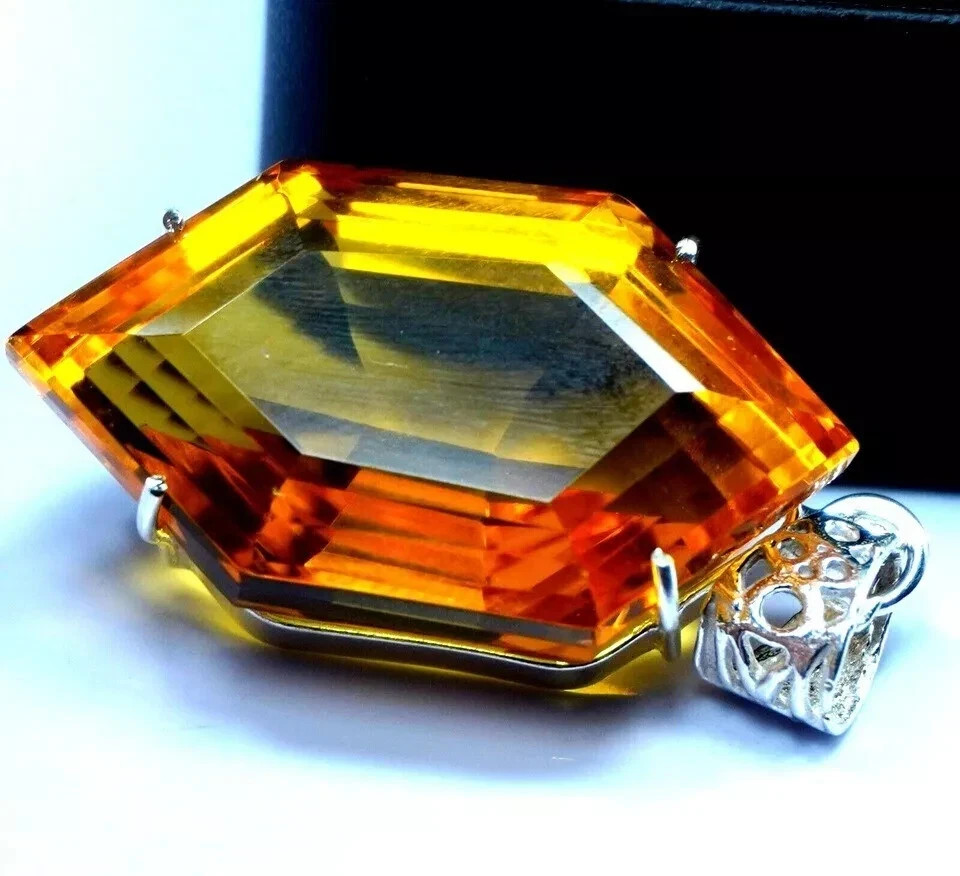 98 Ct. Yellow Citrine Fancy Cut Pendant Sterling Silver Pendant Gemstone Jewelry