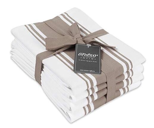 Ultra Absorbent Cotton Kitchen Towels - Set of 4 Beige Striped