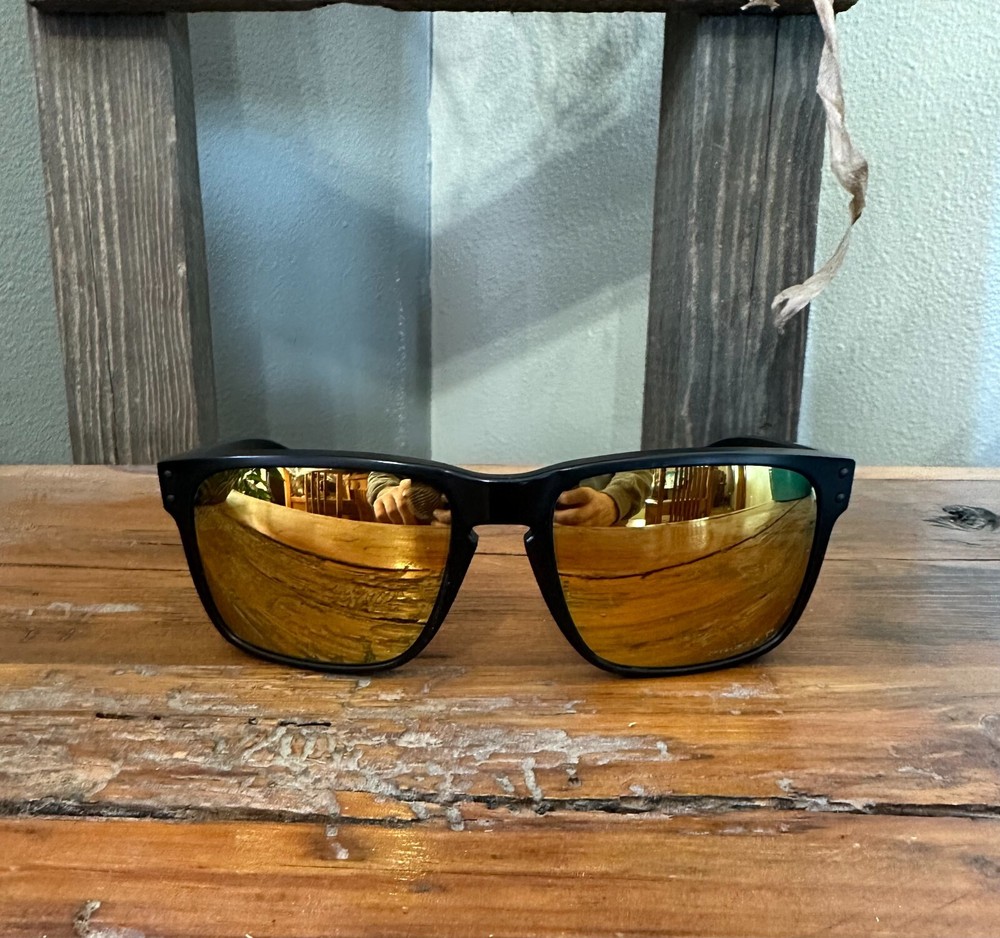 Oakley Holbrook Sunglasses Black Frame Gold Lenses Stylish Outdoor Essential