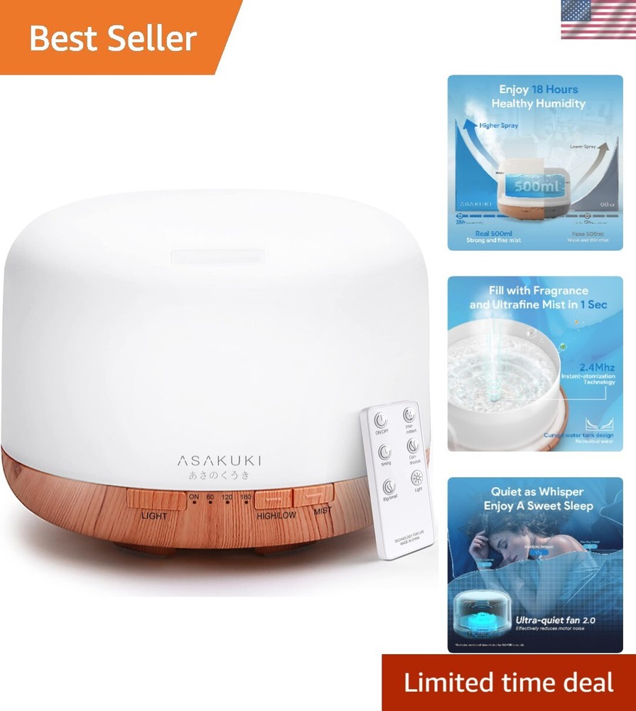 500ml Essential Oil Diffuser with Remote - 5-in-1 Ultrasonic Aromatherapy