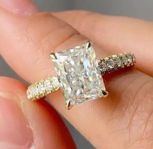 14k Yellow Gold Plated 2.5Ct Radiant Cut Natural Moissanite Women's Wedding Ring
