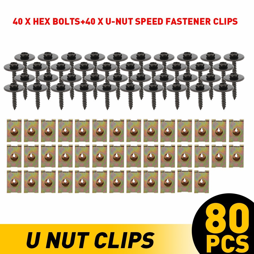80Pcs Car Body Metal U Nut Clips Fasteners for Bumper Fender Retainer Gasket