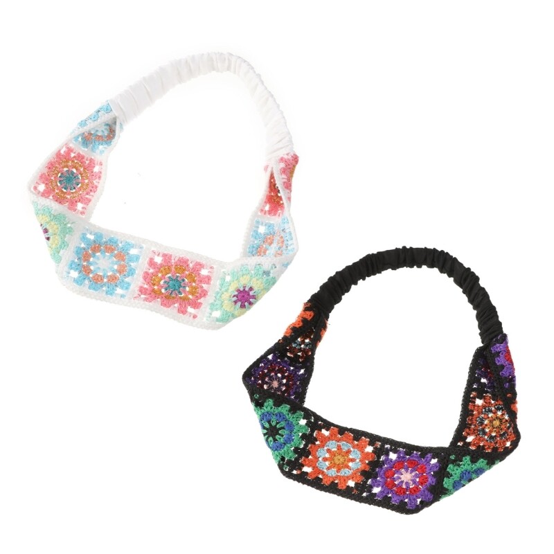 Handmade Women Crochet Hairband Cute Flower Pattern Turban Sunproof Kerchief