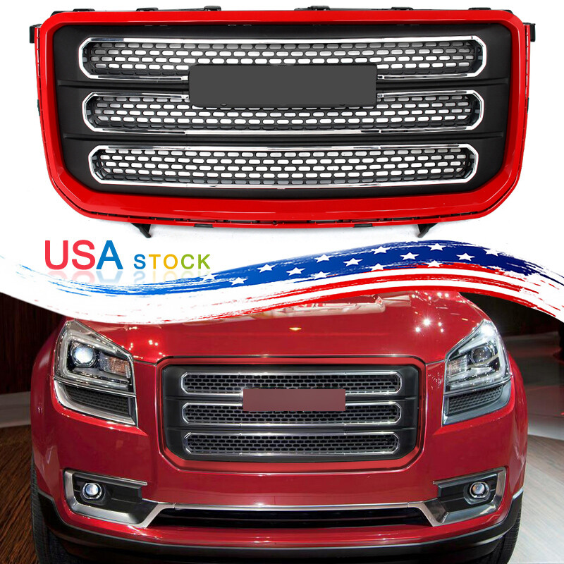 Fit 2013-2016 GMC Acadia Victory Red Trim Shell Front Bumper Upper Grille Grill