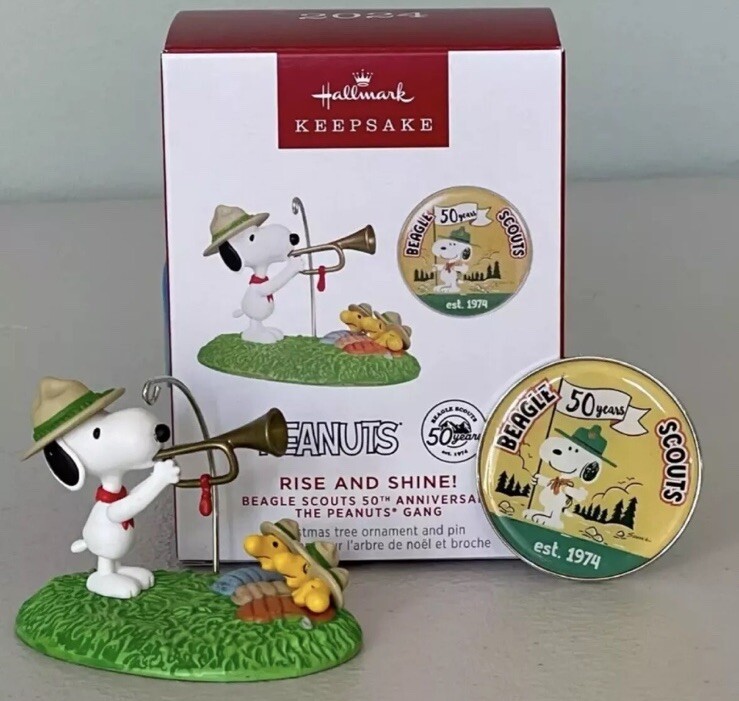 2024 Hallmark Peanuts Beagle Scouts 50th Anniversary Ornament with Pin