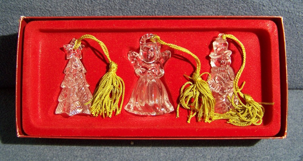 Gorham - Angel, Tree & Snowman - Crystal Glass - Set of 3 - Christmas Ornaments
