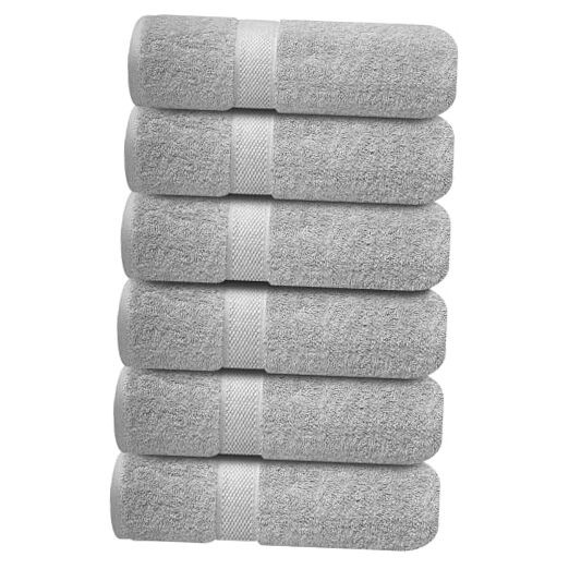 Luxury 100% Ring-Spun Cotton for Bathroom Set of 6 Hand Towels Charming Grey