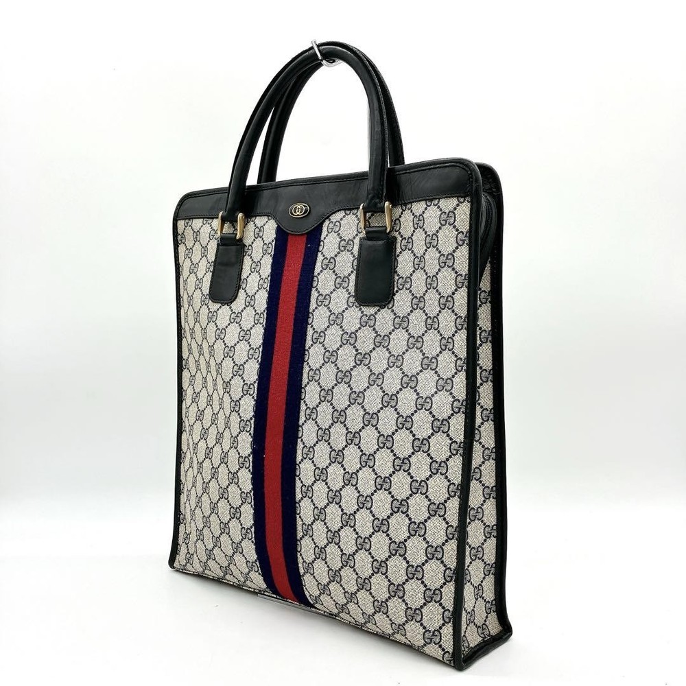 Gucci GG Supreme Sherry Line Navy A4 Tote Bag Authentic Pre-Owned
