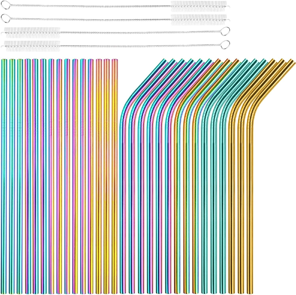[30 PCS] Value Pack Metallic Reusable Stainless Steel Straws Combinations,  Home