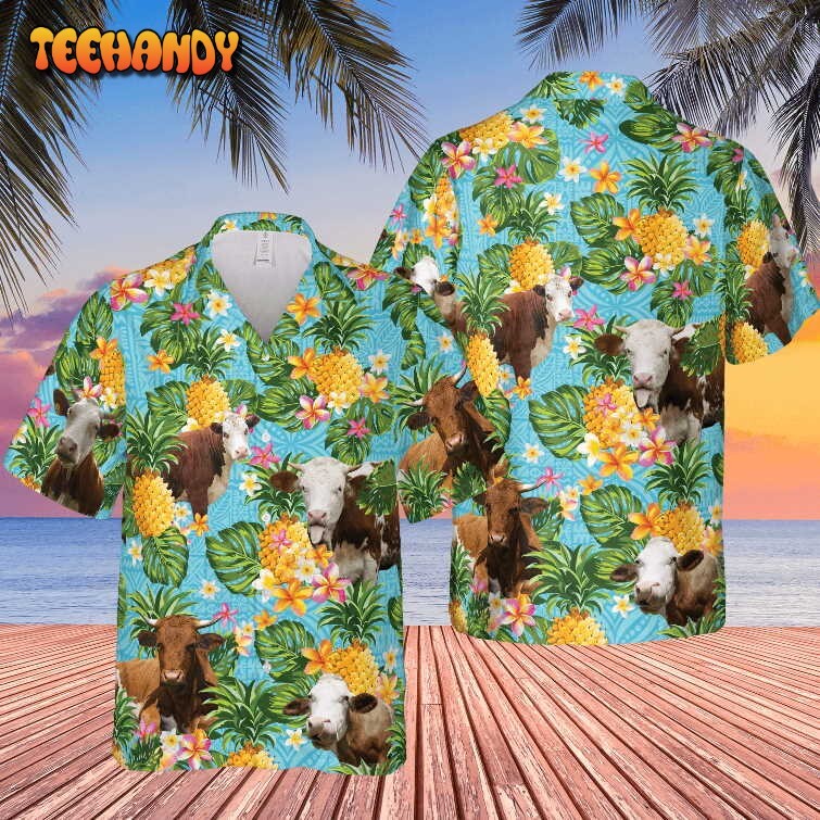 3D Pineapple Hawaiian Simmental Cattle Lover Theme Design