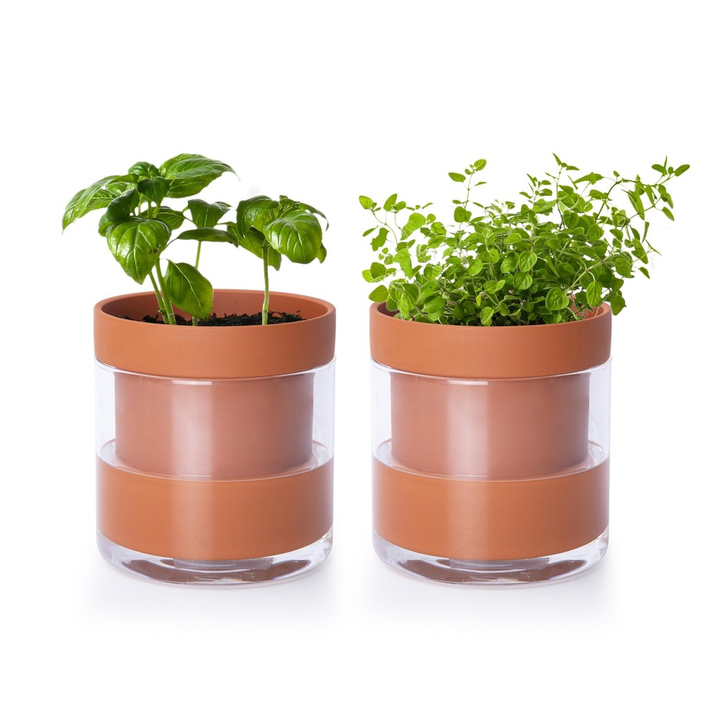 4 Inch Self Watering Terracotta Clay Pot with Glass Reservoir for Plants