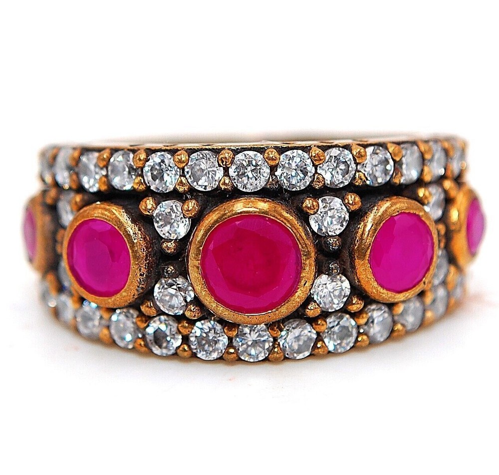 Ottoman Empire Inspired 2CT Treated Ruby Sterling Silver Ring Size 7 HB1-7