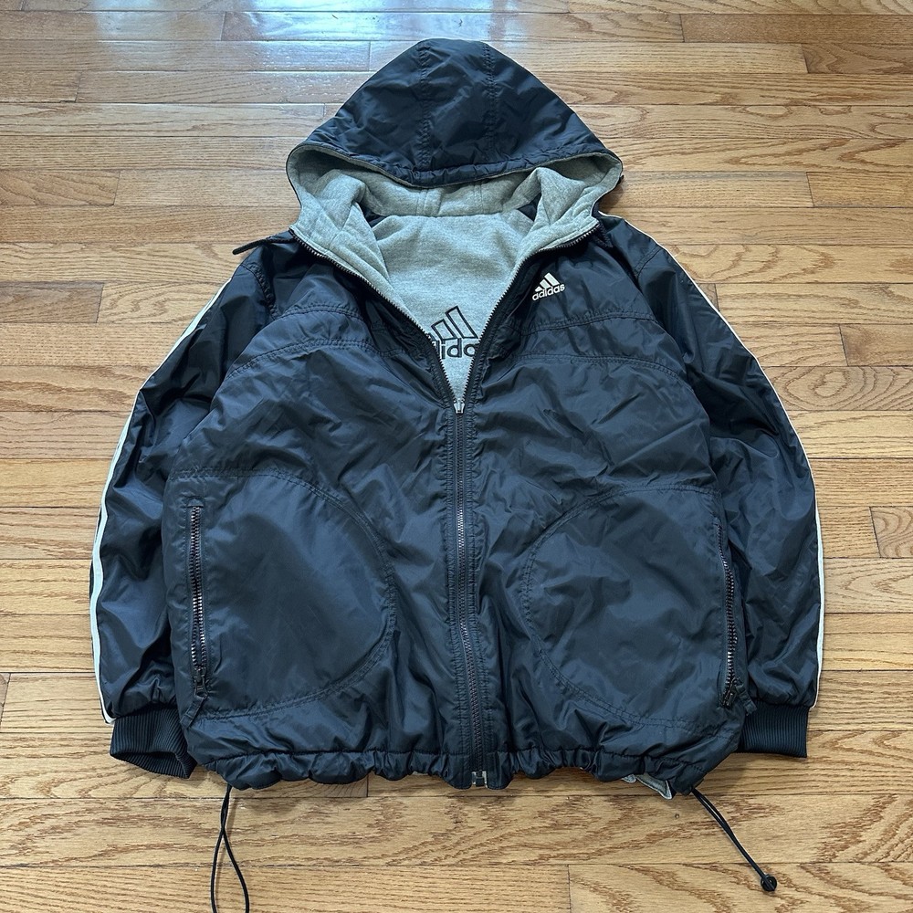Vintage Adidas Big Logo Reversible Puffer Windbreaker Jacket Coat in Large