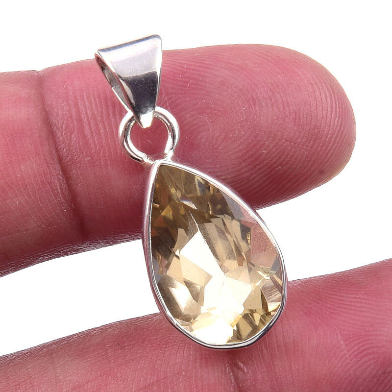 Natural Citrine 925 Sterling Silver Pendant Gift Jewelry 1.25 Inches