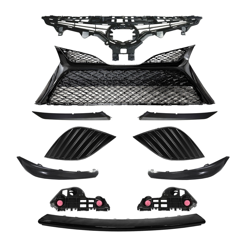 11PC For Camry SE 2018-2020 Front Gloss Black Grille Bumper Headlight Lower trim