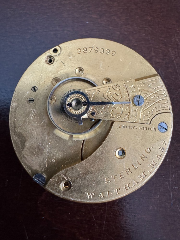 Vintage 18-Size Waltham Sterling Silver Pocket Watch Movement Keeps Time