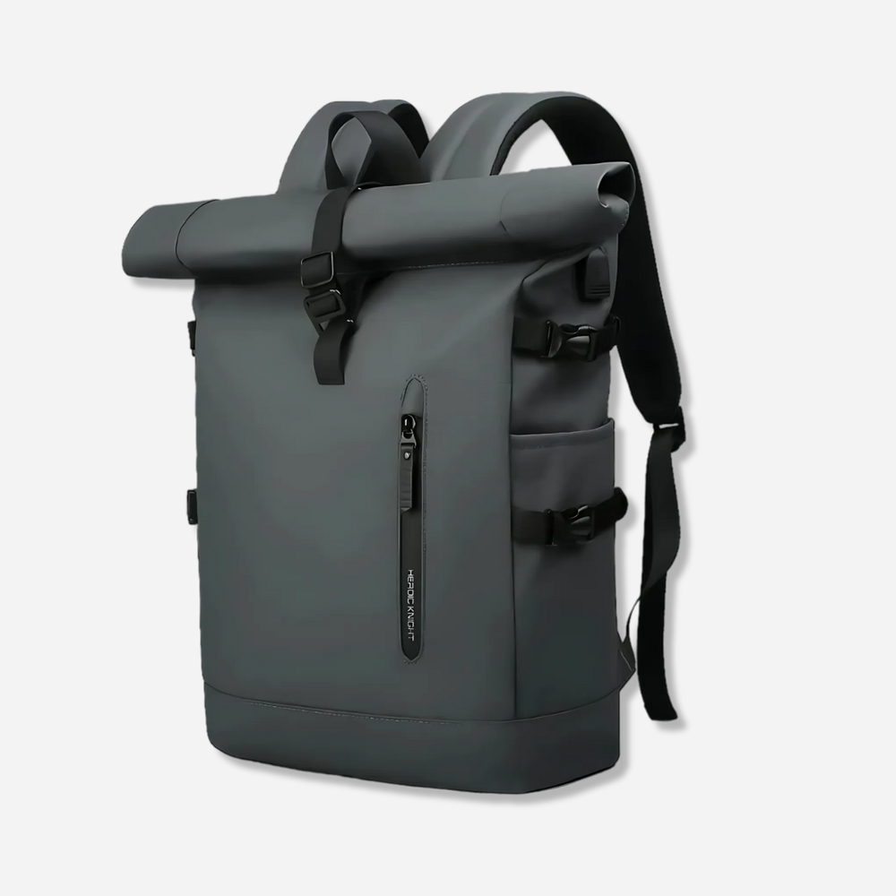 Water-Repellent Roll Top Hiking Backpack 20L to 27L in Sleek Gray for Travel and Outdoor Adventures