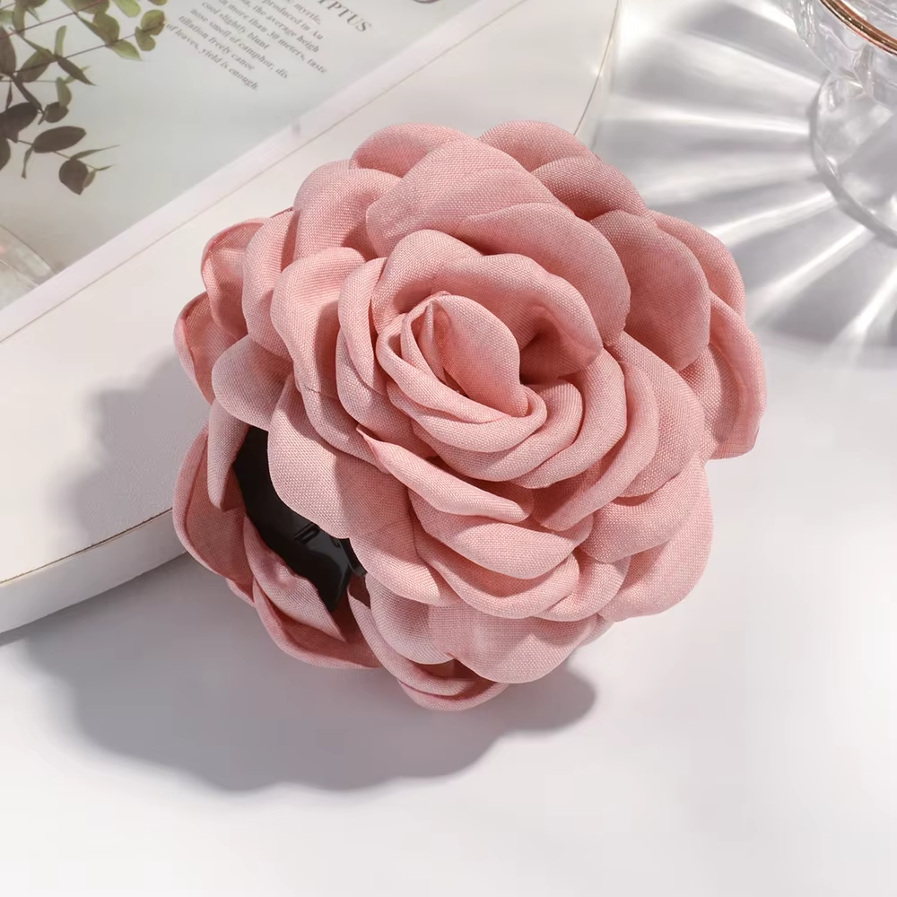 16 Colors Sweat Medium Size Cotton Fabric Rose Flower Hair Claw Clips for Women