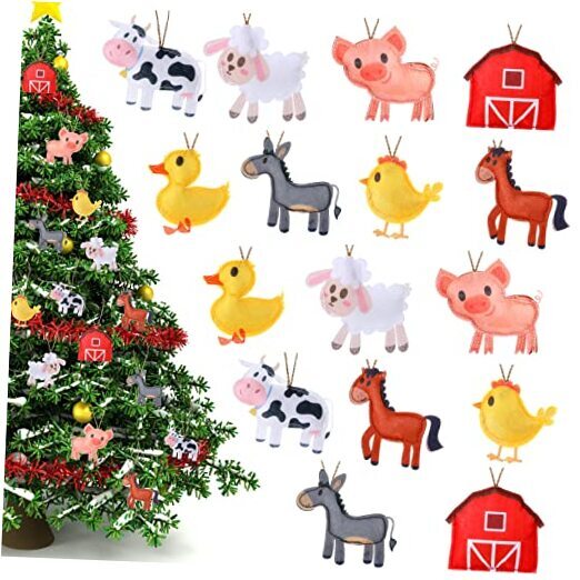 16 Pcs Farmhouse Christmas Ornaments Farm Animal Decorations Set Hanging Felt
