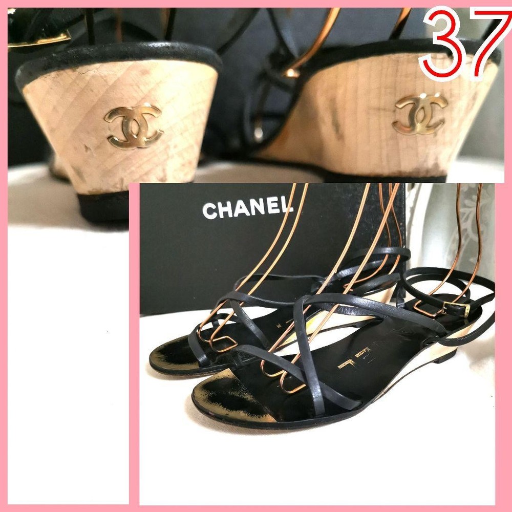 CHANEL Black Heeled Mule Sandals EU 37 Preowned Af1703