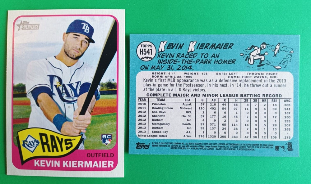 2014 TOPPS HERITAGE KEVIN KIERMAIER RC ROOKIE HI# H541 CARD TAMPA BAY RAYS