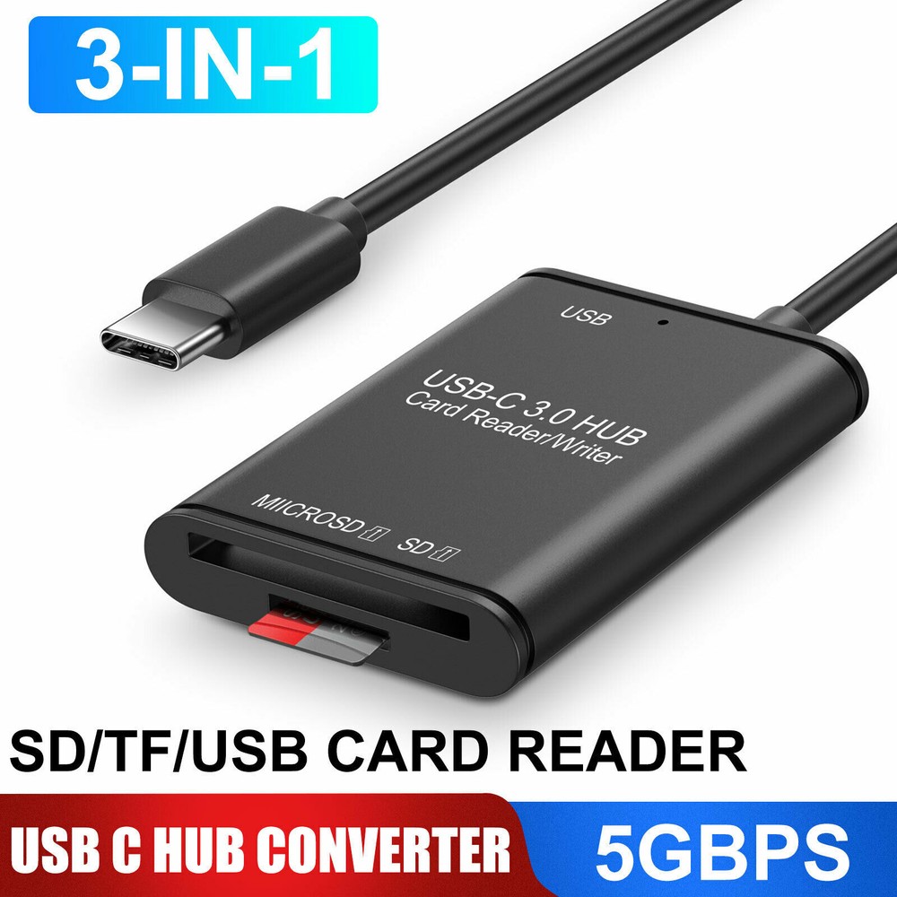 Portable USB 3.0 Type C To SD/TF Card Reader Adapter USB C 3 in 1 Hub Converter
