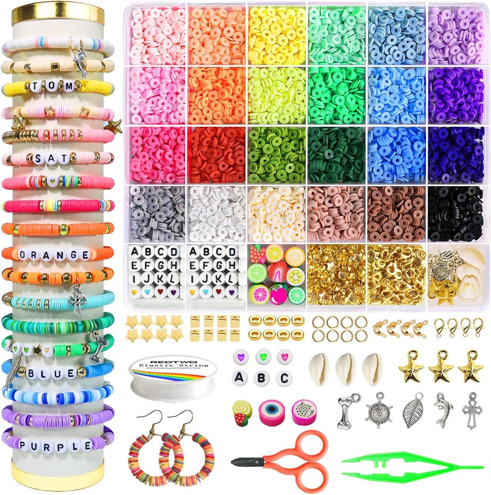 Redtwo Clay Beads for Bracelets Making Kit, 4200 Friendship Small, 24 Colors