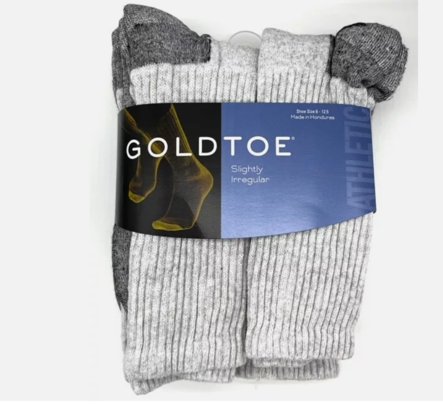 GoldToe Men's Heather Cotton Crew Athletic Sock, 6 Pair Shoe Size 6-12.5  GREY