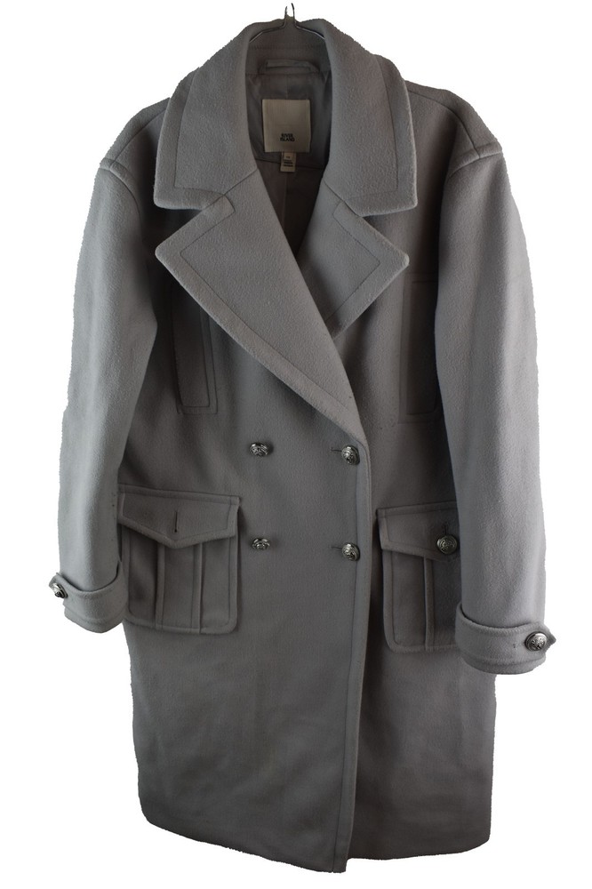 RIVER ISLAND Grey Long Coat size Uk 10 Womens Overcoat Casual Outdoors Outerwear
