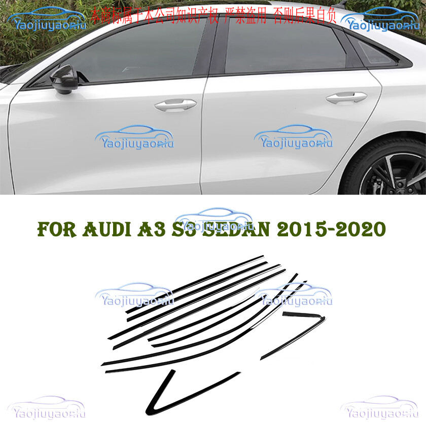 For Audi A3 S3 Sedan 2015-2020 Black Stainless Steel Window Trim Strip Cover 10P