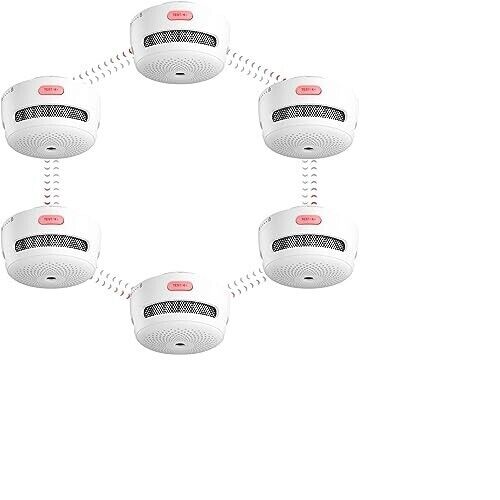 6-Pack of Battery-Powered Wireless Interconnected Smoke Detectors L2.7