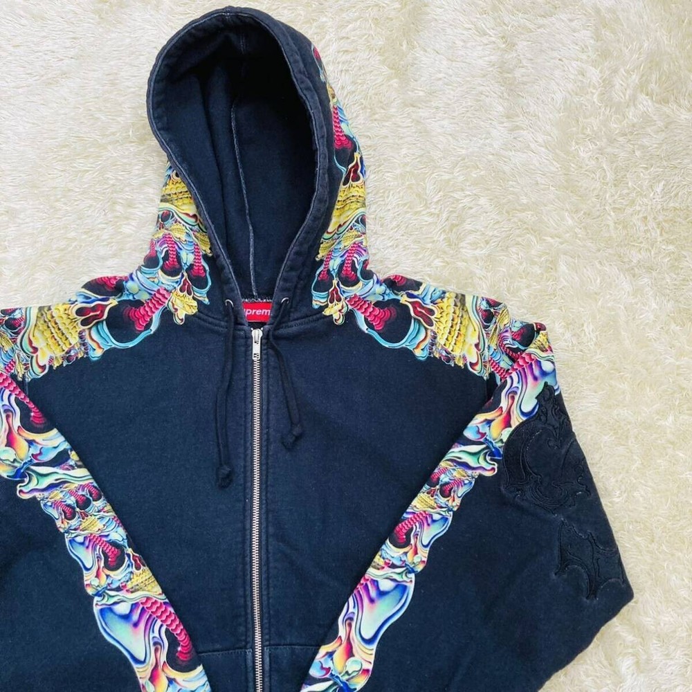 Supreme Skulls Zip Up Jacket Hoodie Embroidered Black Size Small