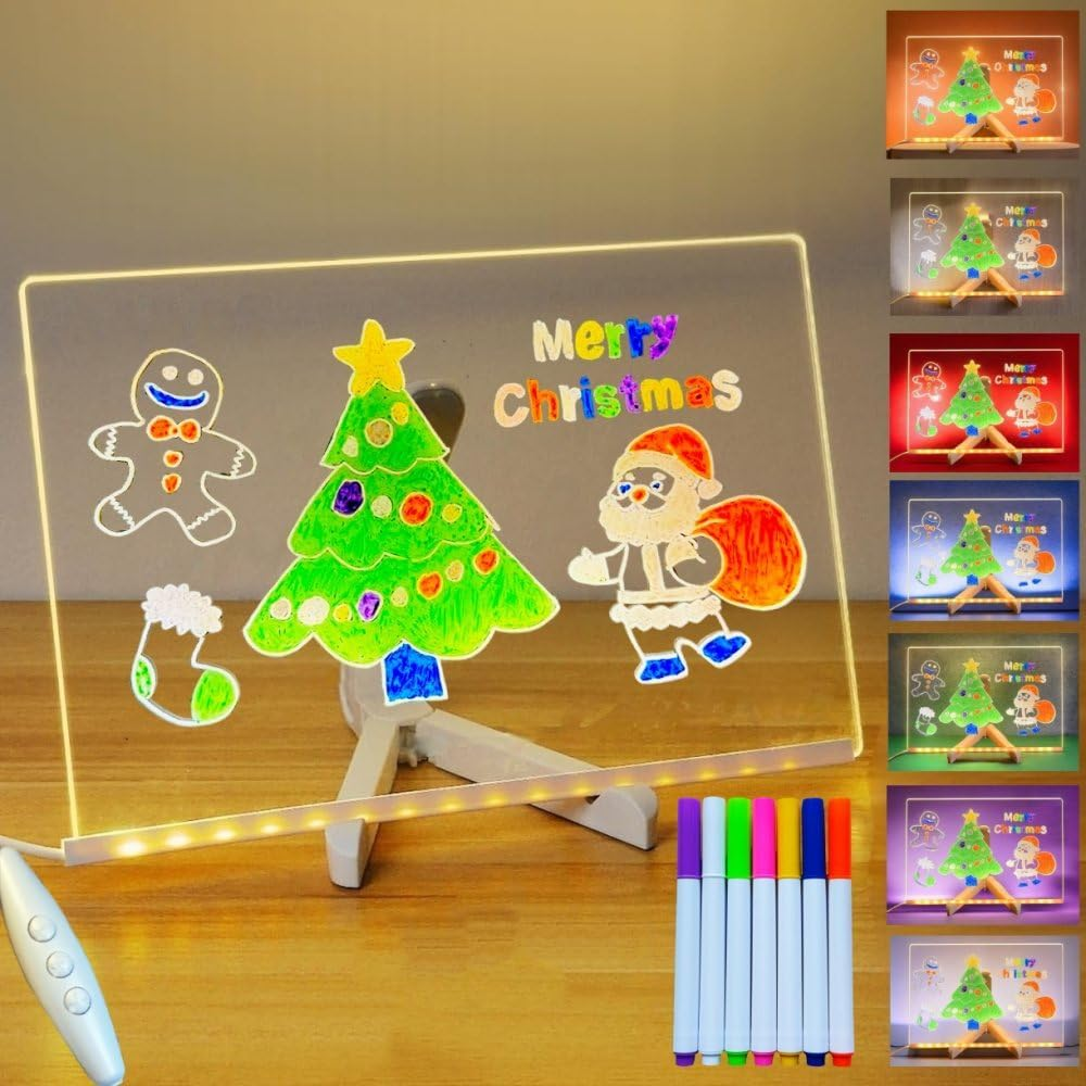 LED Light up Message Board - Doodle Glow Magic Board with 10 Modes, Acrylic Dry