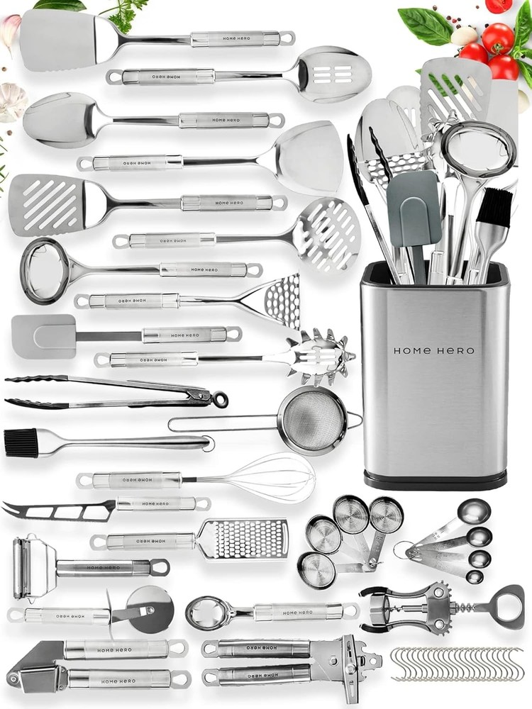54-Piece Stainless Steel Kitchen Utensils Set - Heat-Resistant Nonstick Silicone