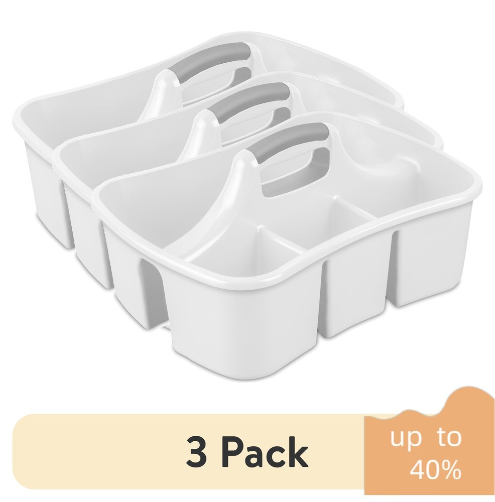 Sterilite Divided Caddy 3pk - Easy Carry Plastic Storage, White