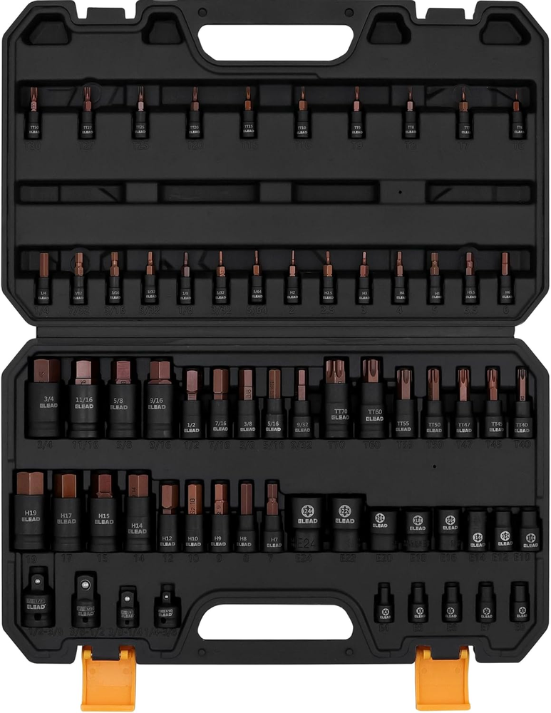 66-Piece Torx & Hex Bit Socket Set - CR-V & S2 Steel - Star Tamper Proof