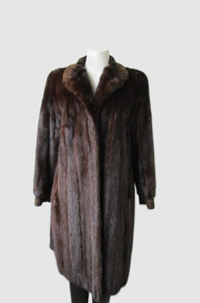 Women's Size 8 Dark Pastel Mink Fur Coat with Swakara Trim Mint Condition