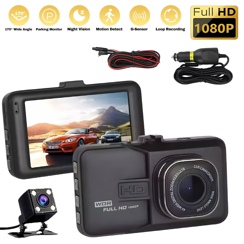 HD 1080P Dual Lens Dash Cam with Front & Rear View and G-Sensor Recording