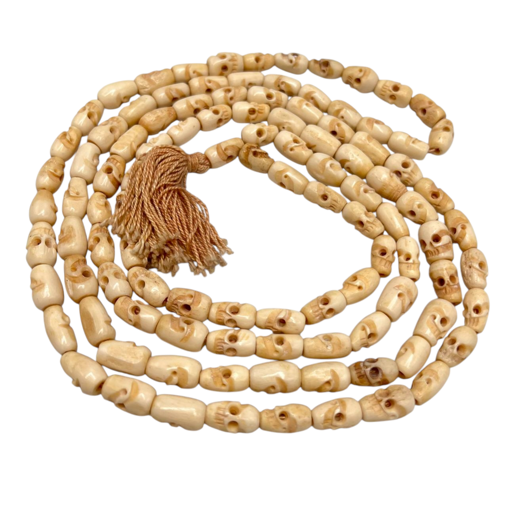 Vintage Nepal Tibet Buddhist 106 Bead Mala Necklace Bone Skull Prayer Meditation