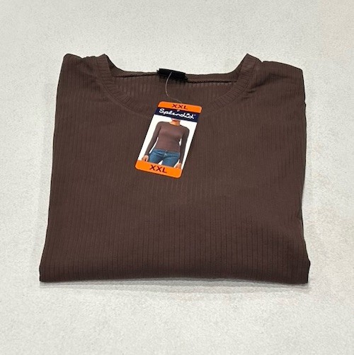 Splendid Women's Ribbed Crew Neck Long Sleeve Tee, Brown, Size XXL