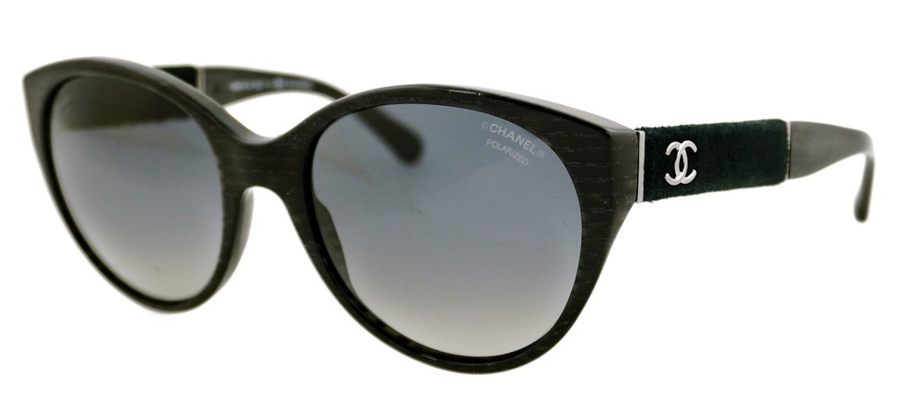 New CHANEL CH 5259 1443/S8 56mm Black Glitter Polarized Sunglasses Italy