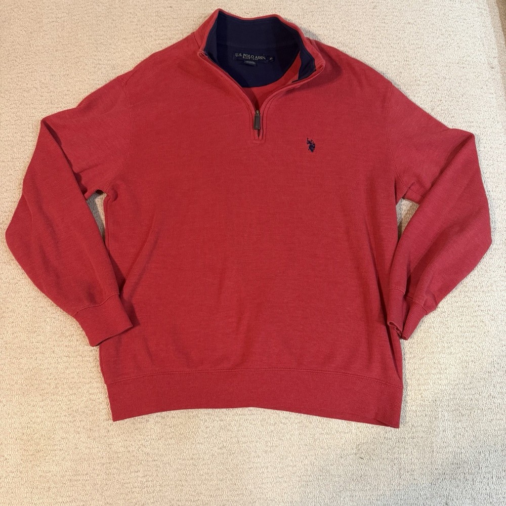 U.S. Polo Assn Men’s XL Red 1/4 Zip Pullover Sweater Logo Long Sleeve Used