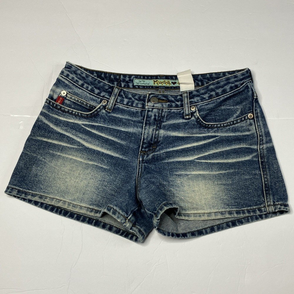 Mudd Y2K Micro Mini Jean Shorts Denim Size 7 Pocket Blue Low Rise 2” Inseam