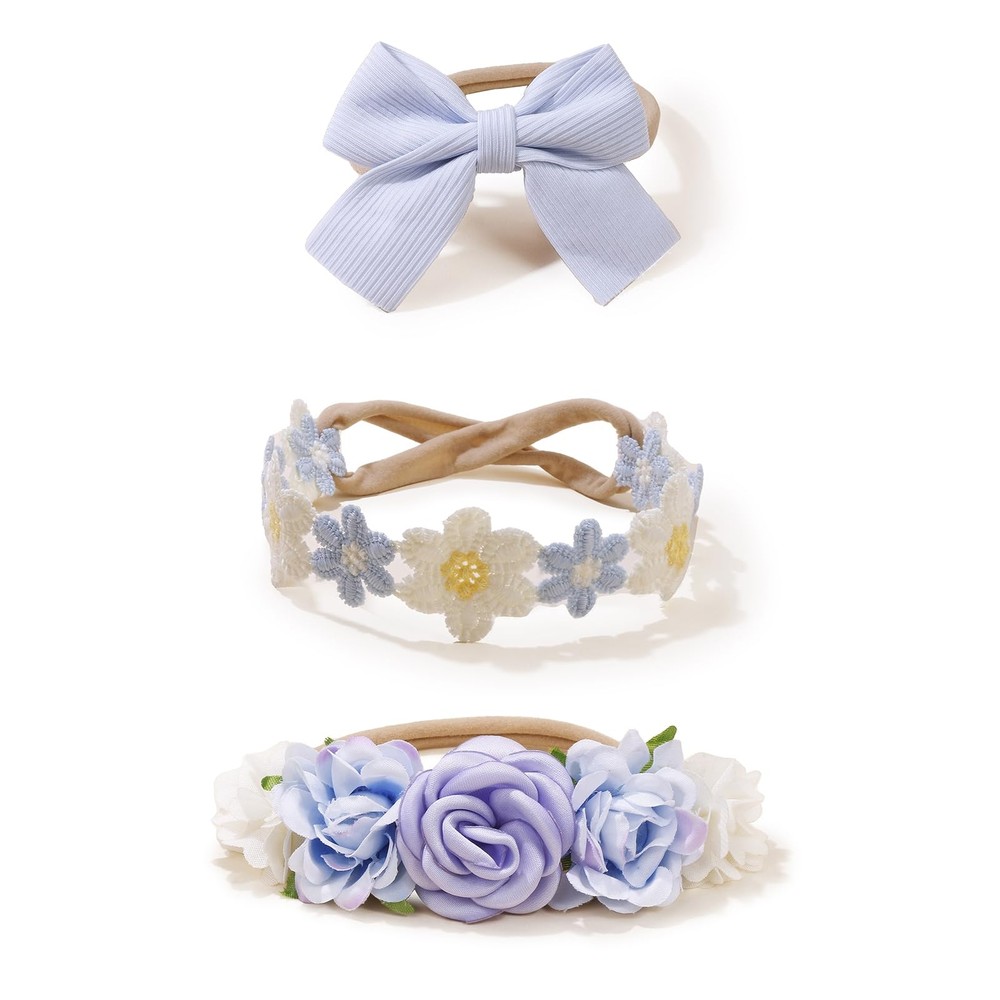 New Baby Girl Nylon Headbands with Floral Design 3-Pack Elastic Hair Accessories