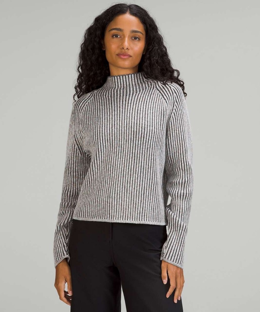 Lululemon Athletica Sweater Cashmere Cotton Blend WOMENS 10 Gray Mock Neck