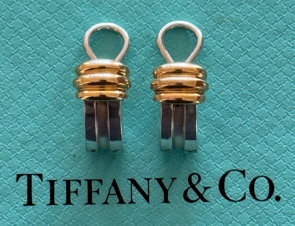 Tiffany & Co.  Atlas Groove  Earrings Sterling Silver 925 &18k Gold