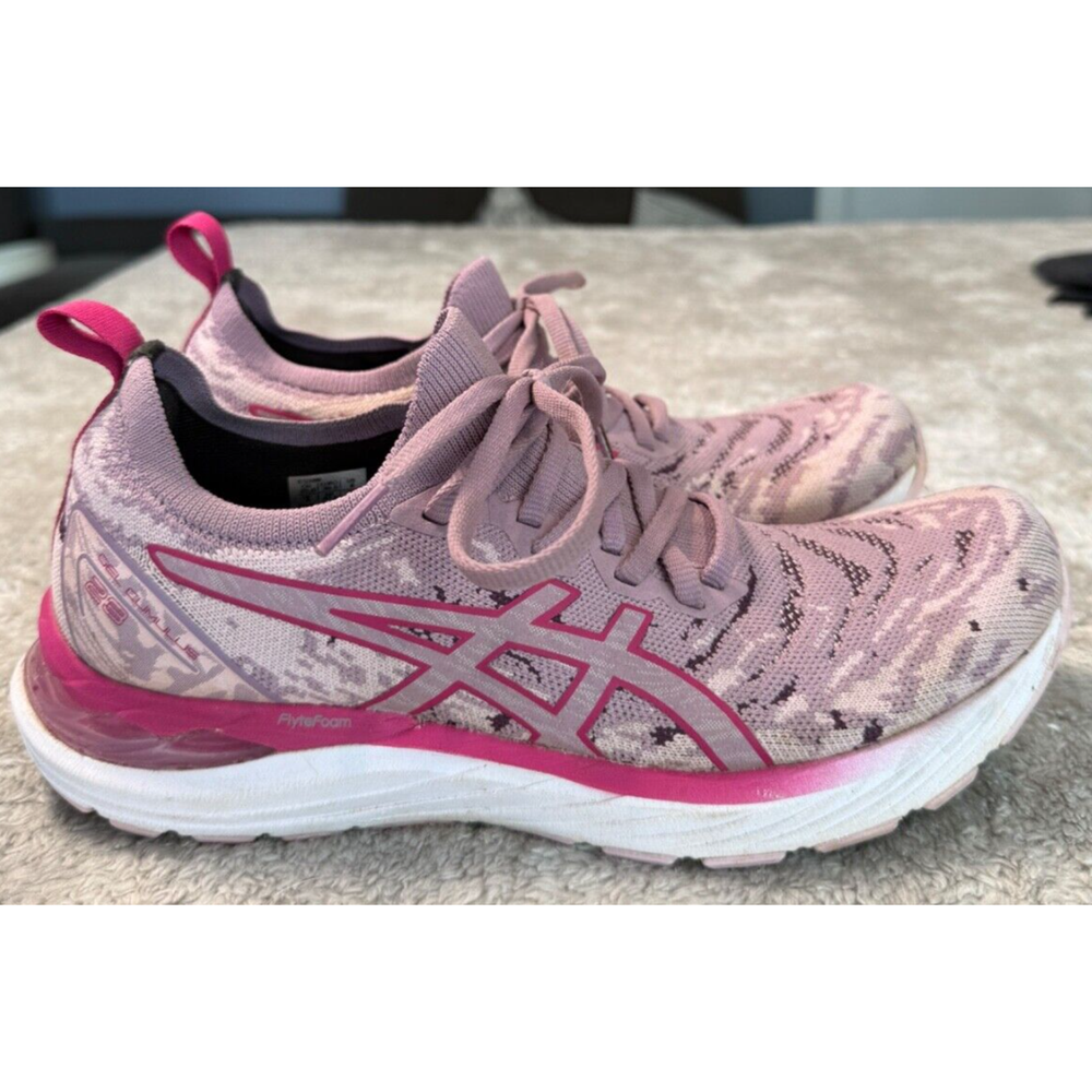ASICS Gel Cumulus 23 Knit Running Shoes Womens Size 8 Mauve Pink Animal Print