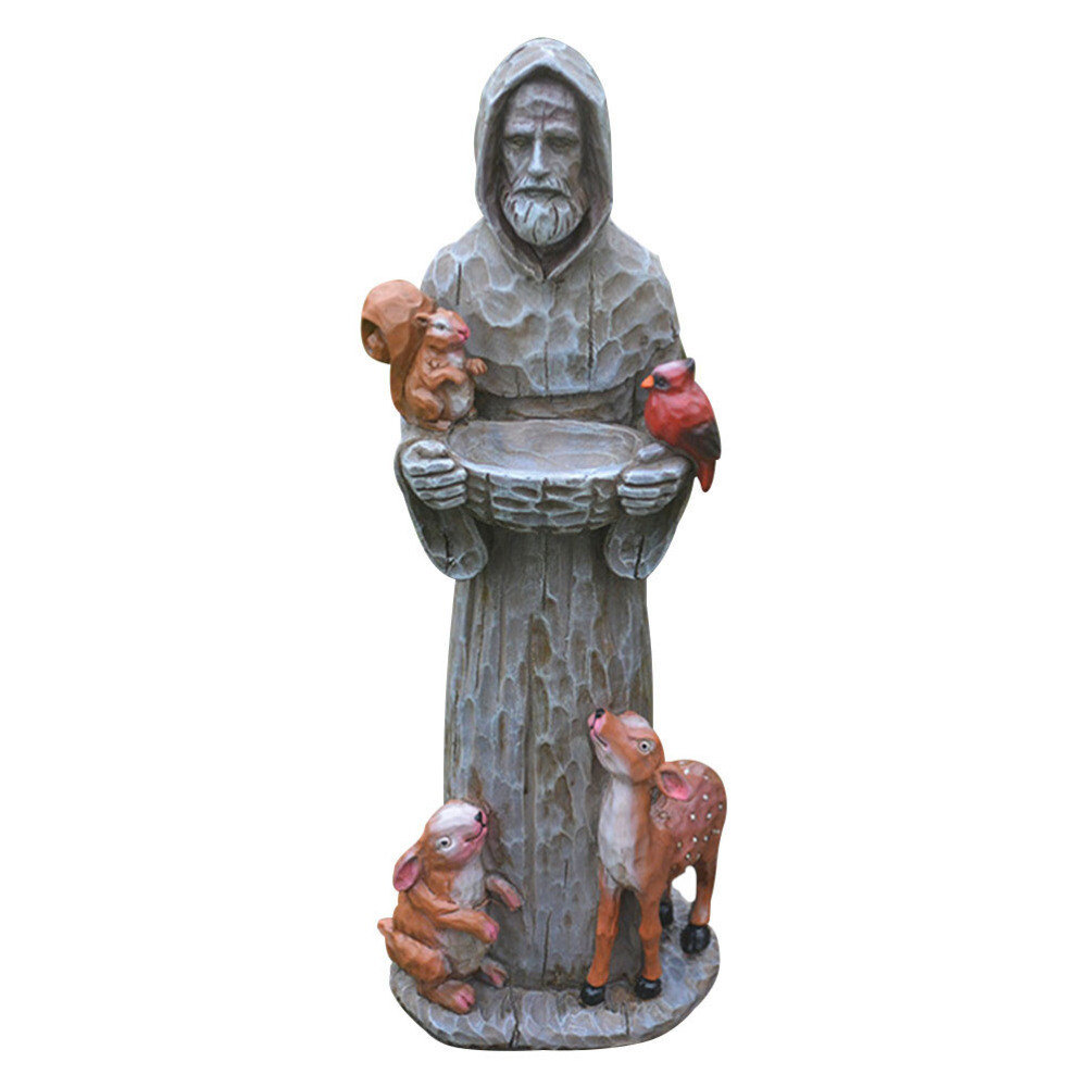 Solar Statue Saint Bird Feeder Standing Holder