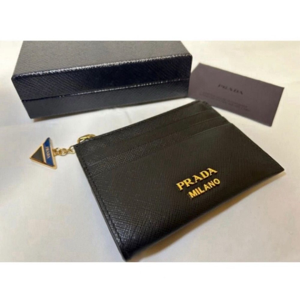 Prada leather coin and card holder with logo detail